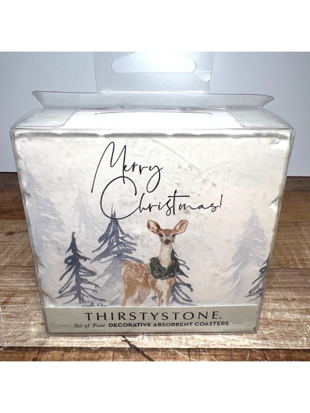 Thirstystone Set Of 4 Decorative Absorbent Stone Coasters With Christmas Deer